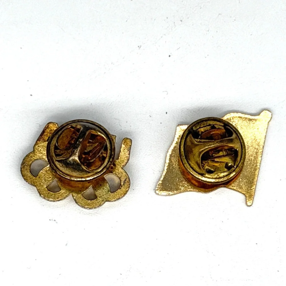 Vintage Team USA Olympic Rings and American Flag Lapel Pin Set Gold Tone Enamel